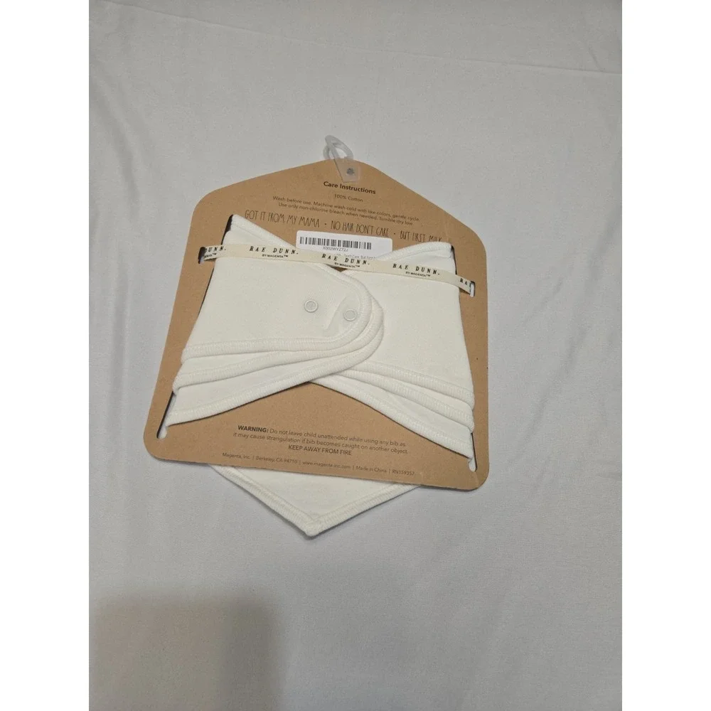 Rae‎ Dunn NWT Set Of 3 Baby Bibs, White/Black Snap Closure Gift Feeding Drool